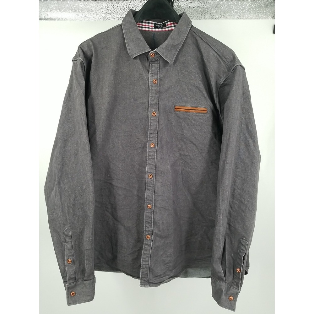 Coofandy Mens Size‎ XL Long Sleeve Button Up Denim Gray Wood Button Shirt